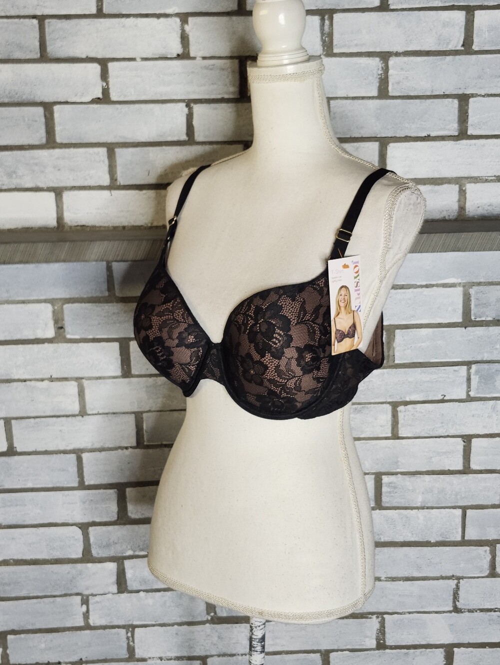 • Joyspun Smooth Lace T-Shirt Bra 36D Black Moroccan Brown Full Coverage NWT